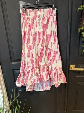 S/p Cream and Pink Printed Ruffle Hem Skirt